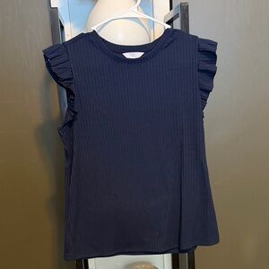 Time and Tru Navy Blue Ruffle Sleeve Blouse